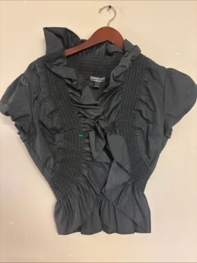 Body Central Black Ruffled Smocked Short Sleeve Blouse